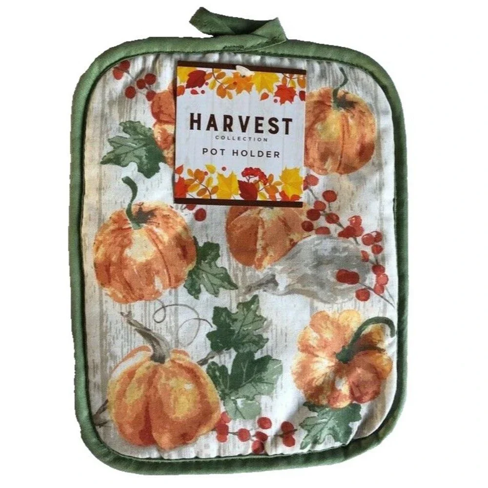 Thanksgiving Pumpkins Kitchen Dish Towels Oven Mitt Potholder Holiday Set of 4